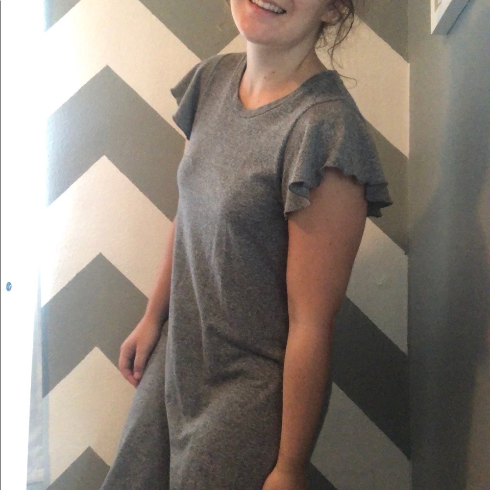 Gray Flutter Sleeve Dress